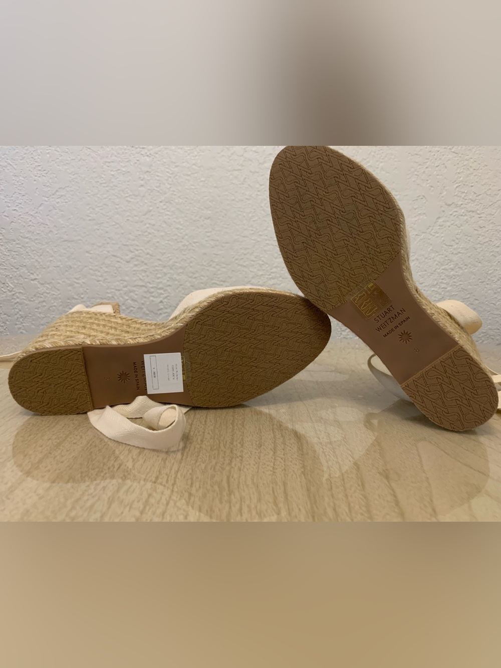 Stuart Weitzman Cream Canvas Espadrille Wedge with Wrap Ankle Ties NWOT - Picture 7 of 8